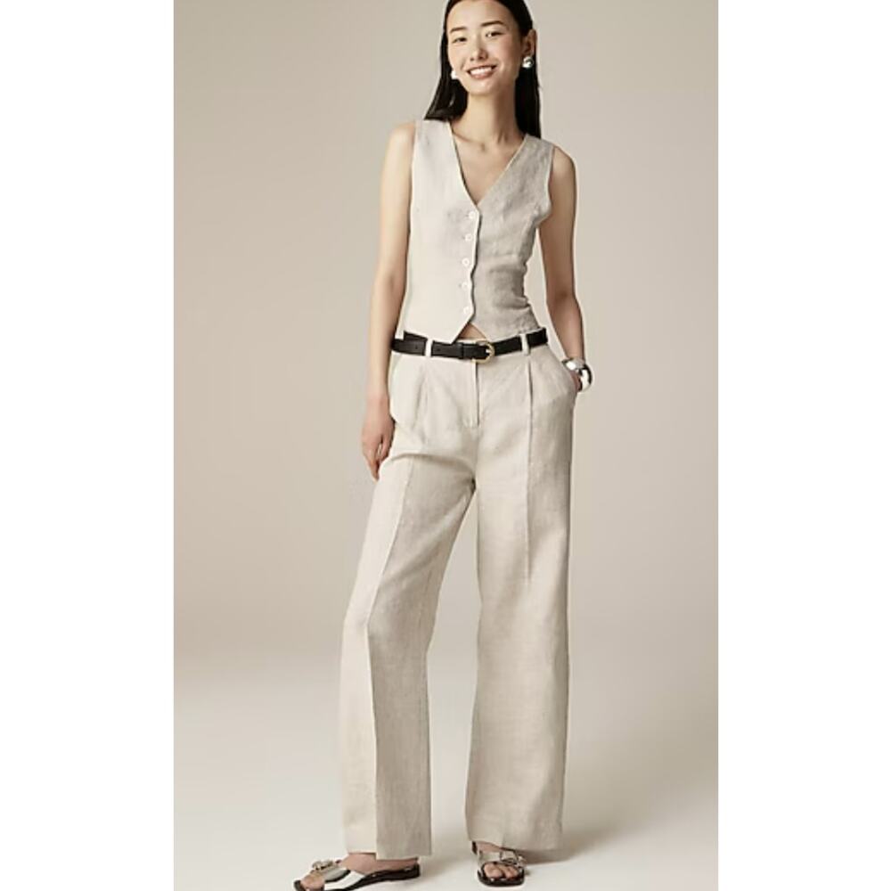 J.Crew Essential Wide-leg Linen Pants WMNS 10P Flax BX981 High Rise Zip Petite